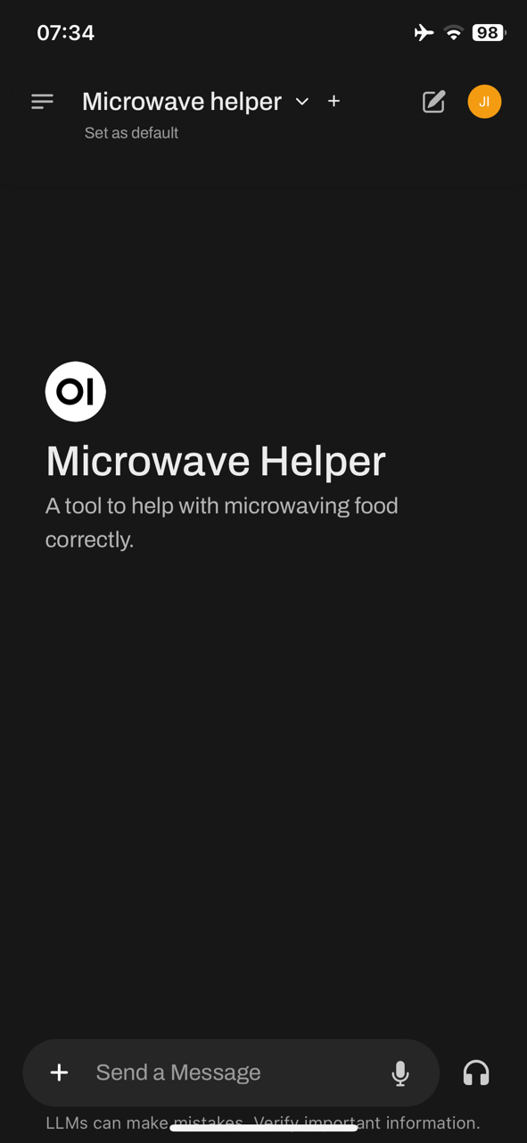 a screenshot of a black web page with the text ‘microwave helper’ in the middle and the tagline ‘A tool to help with microwaving food correctly’. Beneath the text is a box of typing text into.